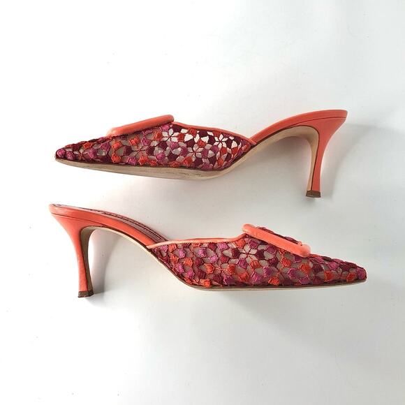 Manolo Blahnik Maysale Lace Multicolored Buckle Pointed Toe Mules Pumps 40 - Picture 5 of 10
